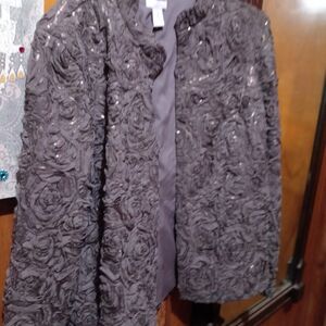 Chico's Elegant Taupe Jacket With Ribbon Andd Sequin Accents Aize 2